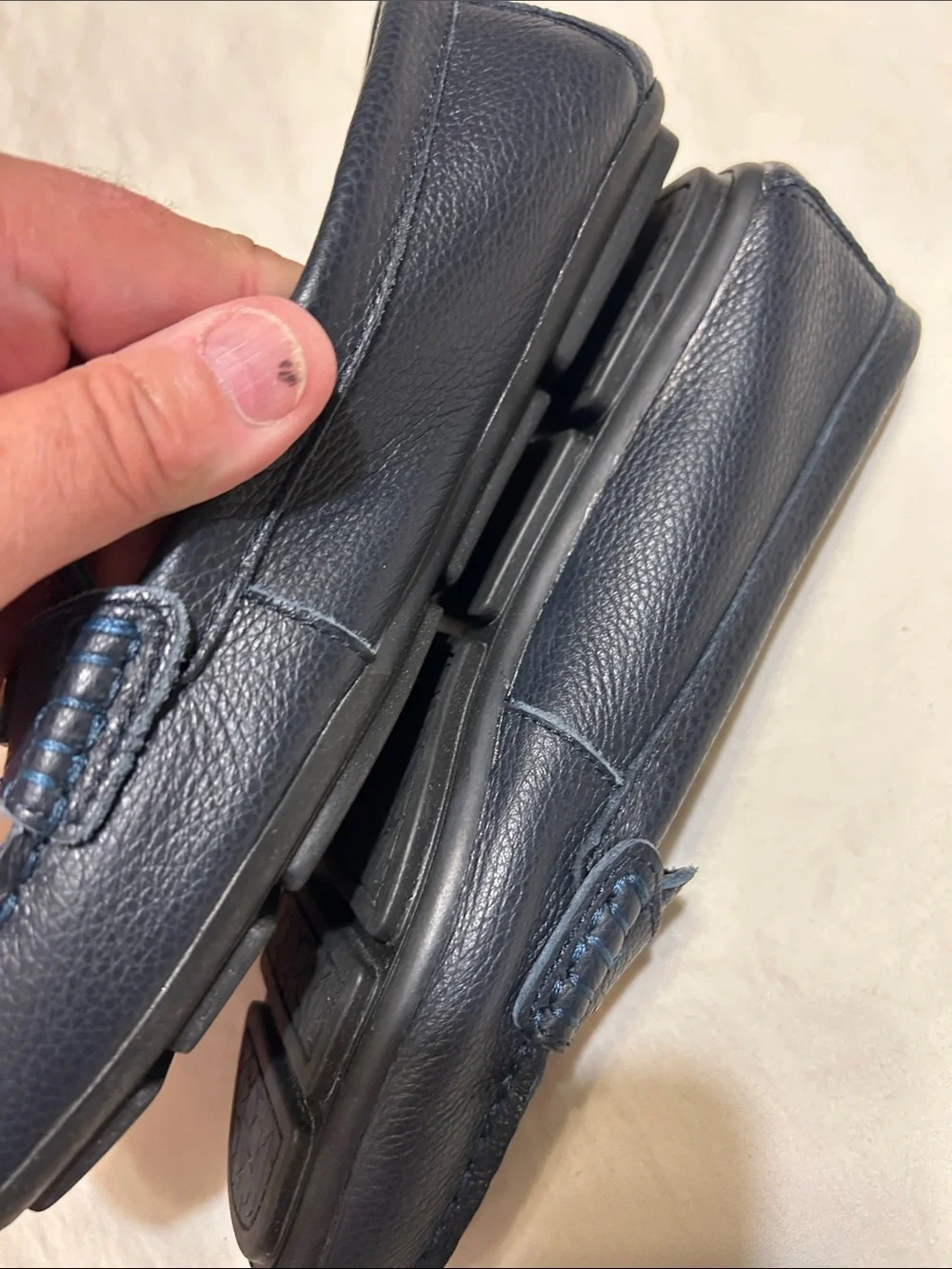 Calvin Klein Women's Navy Leather Moccasin Loafers with Gold Plaque